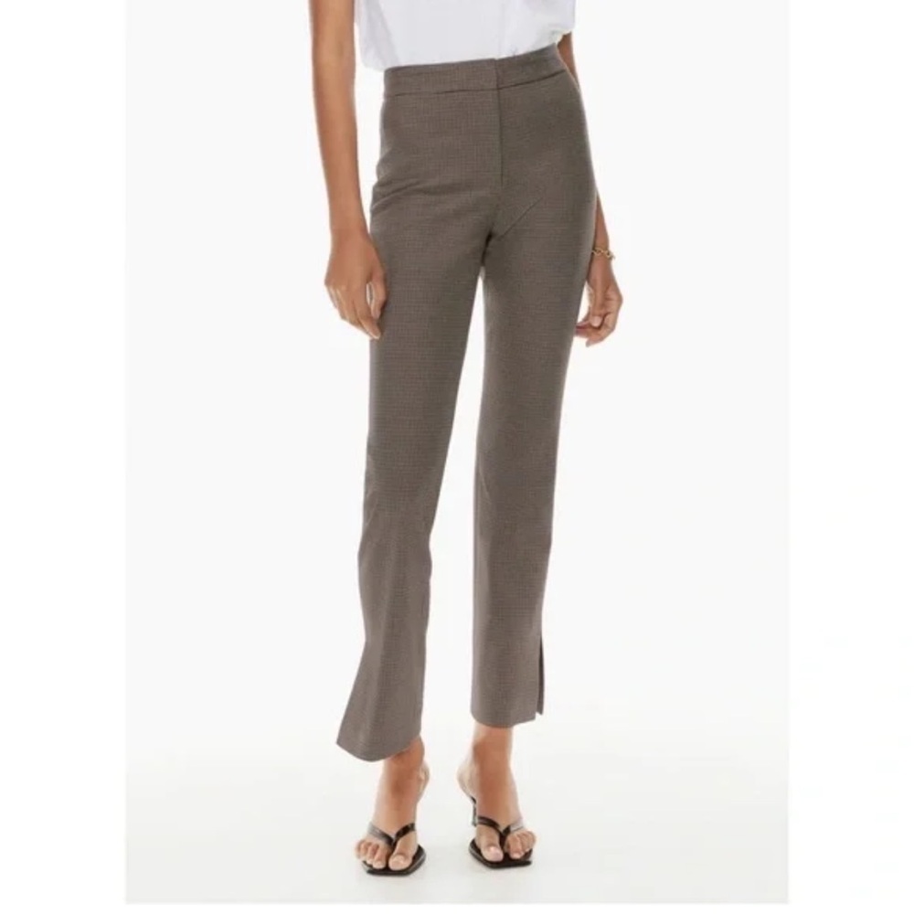 Aritzia Babaton Numero Mid-Rise Slim-Fit Trouser Pants Houndstooth Brown Black